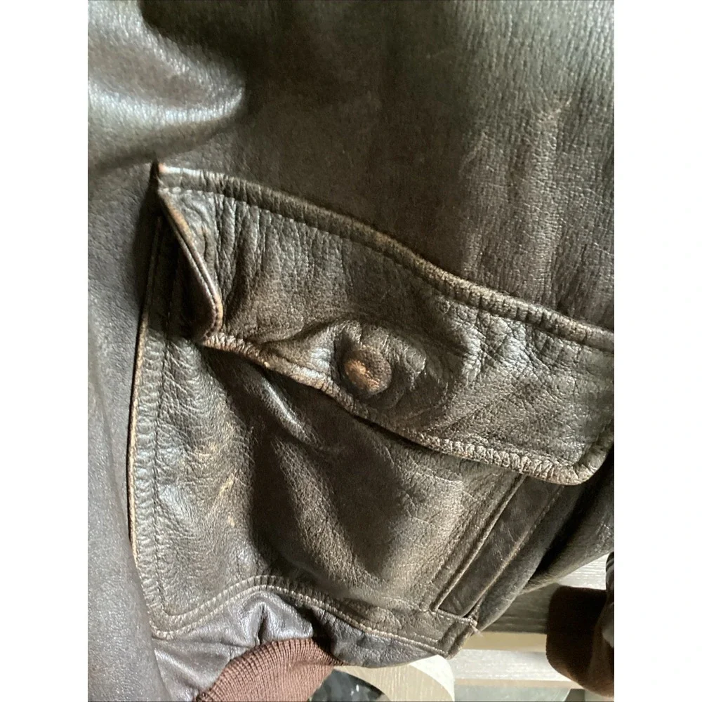 LL‎ Bean Vintage Leather Flight Jacket Brown A-2 Bomber Made in USA Size 42